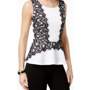 Thalia Sodi Black and White Lace Peplum Top Large Going out top black and white